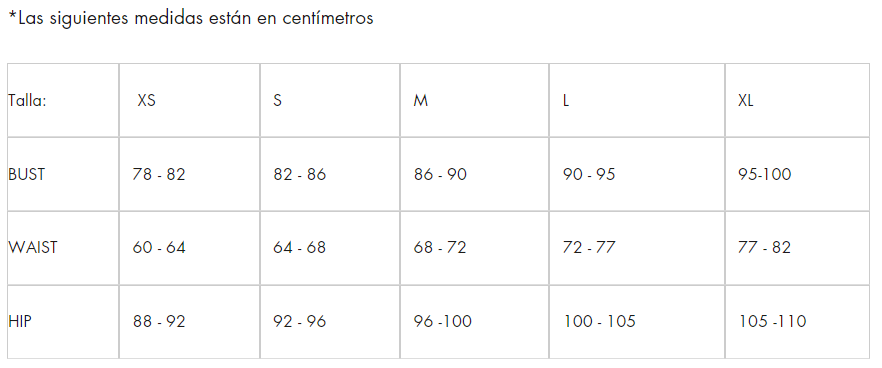 guia de tallas vestidos